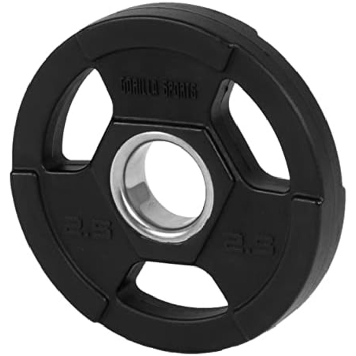 Олімпійські диски для штанги GORILLA SPORTS, 2,5 кг, тригрип, пластикові, 50 мм, чорні – вагові диски для тренувань