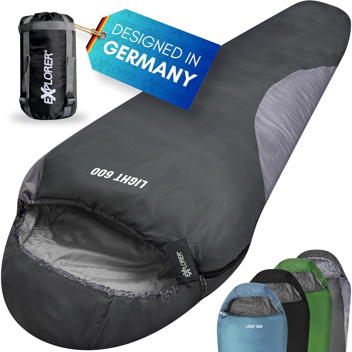 Сплячий мішок Explorer® Light 600 для літа, 210x75x50 см, 700 г, -2°C / +14°C, 120 г/м², ультралегкий, для кемпінгу та трекінгу, сірий