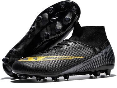 Чоловічі футбольні бутси з шипами, професійні, хай-топ, дихаючі, для тренувань, чорні, розмір 45 EU