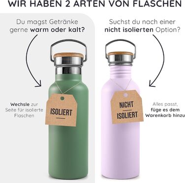 Водяна пляшка Bambaw з нержавіючої сталі 1л | Багаторазова еко-пляшка | Для кемпінгу та походів | Без пластику | Спортивна пляшка, не протікає (500 мл, фіолетовий)