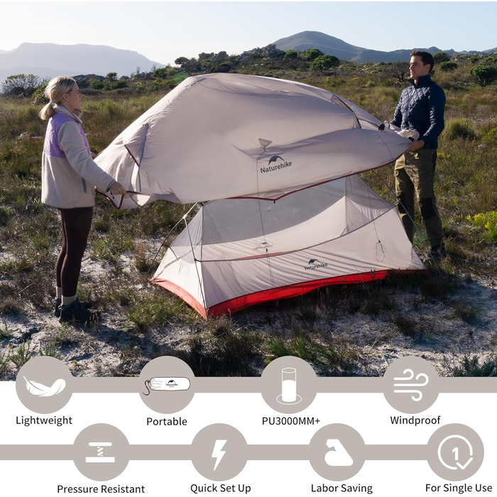 Намет Naturehike Cloud Up Pro 1-місний, легкий, водонепроникний, для кемпінгу та трекінгу, сірий, 20D