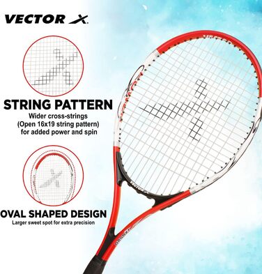 Ракетка для тенісу Vector X VXT-520 графітова, 27 дюймів, червоно-біла - легка, з амортизацією