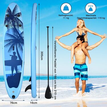 Надувна SUP-дошка COSTWAY з веслом, ременем безпеки, насосом, центральним кілем, рюкзаком і ремкомплектом для веслування стоячи
