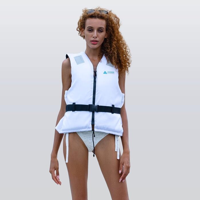 Спасальний жилет Leader International для дорослих, плавальна жилетка з піни, білий, XL (90кг+)