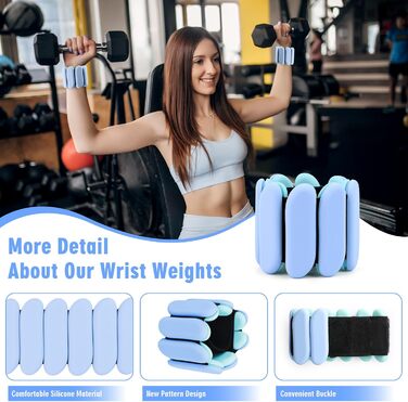 Ваги для зап'ястя та щиколоток - 1 пара (0.45 кг кожний) | Регульовані ваги для зап'ястя та щиколоток, силіконові браслети для рук та ніг | Для йоги, танців, пілатесу, плавання, ходьби та тренажерного залу (Блакитний)