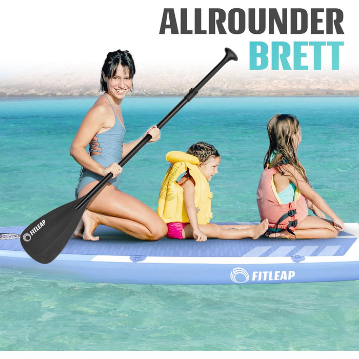 Надувний SUP Борд Fitleap Premium Stand Up Paddle Board - Комплект з насосом, веслом та рюкзаком. Підходить для йоги, серфінгу та водних видів спорту. Для 1 особи.