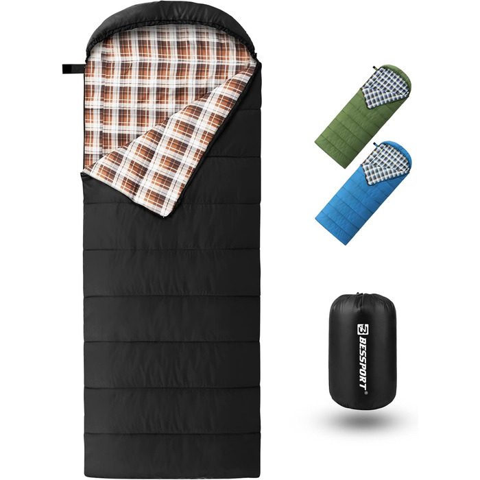 Сплячий мішок Bessport зимовий для дорослих, 3-4 сезони, легкий, ультралегкий, компактний, водонепроникний, для кемпінгу, трекінгу та подорожей (чорний)