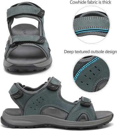 Чоловічі сандалі FLARUT для туризму та відпочинку на природі. Легкі сандалі з натуральної шкіри, сірого кольору, розмір 39 EU. Ідеальні для піших прогулянок, пляжу та активного відпочинку.