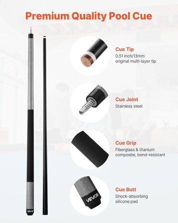 VEVOR: Більярдний кий VEVOR, 147.3 см, з багатошаровою кінцівкою та ABS-кільцем, для професійного столу, бару, дому, офісу, з фібергласу