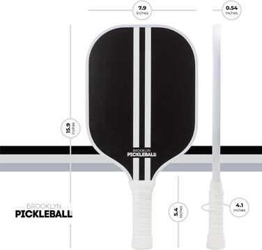 Паддл для піклболу Brooklyn Pickleball Co. | Вуглеволокно | Комірчаста структура | Нековзний руків'я | Одиночний | Білий (Чорний)