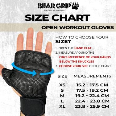 Рукавички для тренувань Bear Grip з посиленим захистом долонь (Чорні, XS) - Кросфіт, бодібілдинг, пауерліфтинг