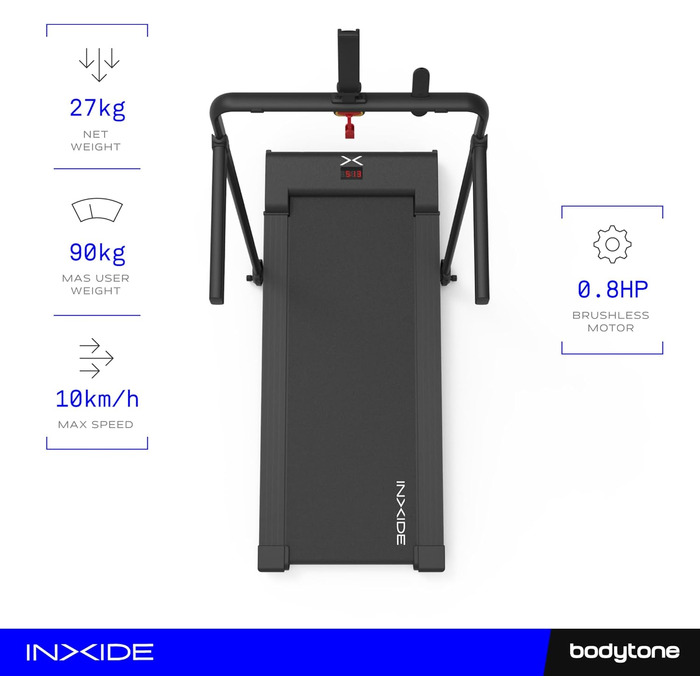 Bodytone Klappване бігове полотно з Bluetooth, сумісне з FitShow та Zwift, швидкість до 10 км/год, динамік, модель FIT10 Inxide