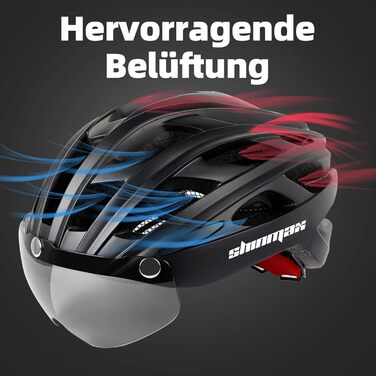 Велошолом Shinmax з візором і магнітною захисною окулярою, з LED підсвічуванням, регульований, для чоловіків і жінок, для MTB і шосе, безпечний, дихаючий