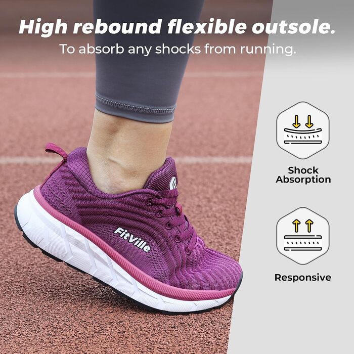 Жіночі кросівки FitVille для бігу та ходьби дихаючі, широка колодка, фіолетові (41 EU)