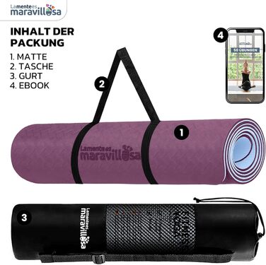 Килимок для гімнастики та йоги з неслизькою поверхнею, з чохлом та E-book, 183x61 см, Мандала фіолетовий
