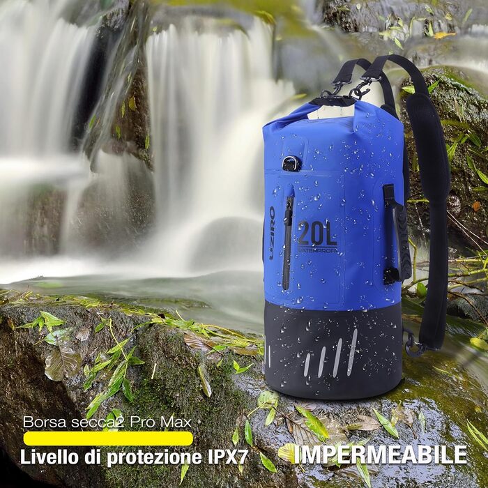 Водонепроникний рюкзак UZIRO 20L, Dry Bag, для активного відпочинку (Блакитний)