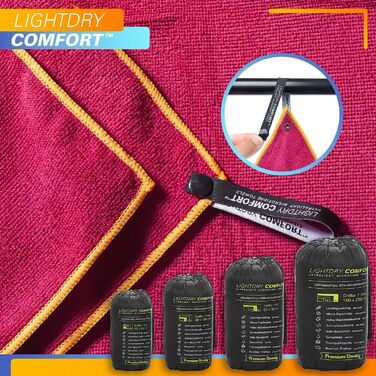 LightDry® Оригінальний спортивний рушник з мікрофібри для подорожей та рюкзака - рушник для спорту та фітнесу, швидковисихаючий, абсорбуючий, легкий та антибактеріальний (60 x 30 см, Бордовий)