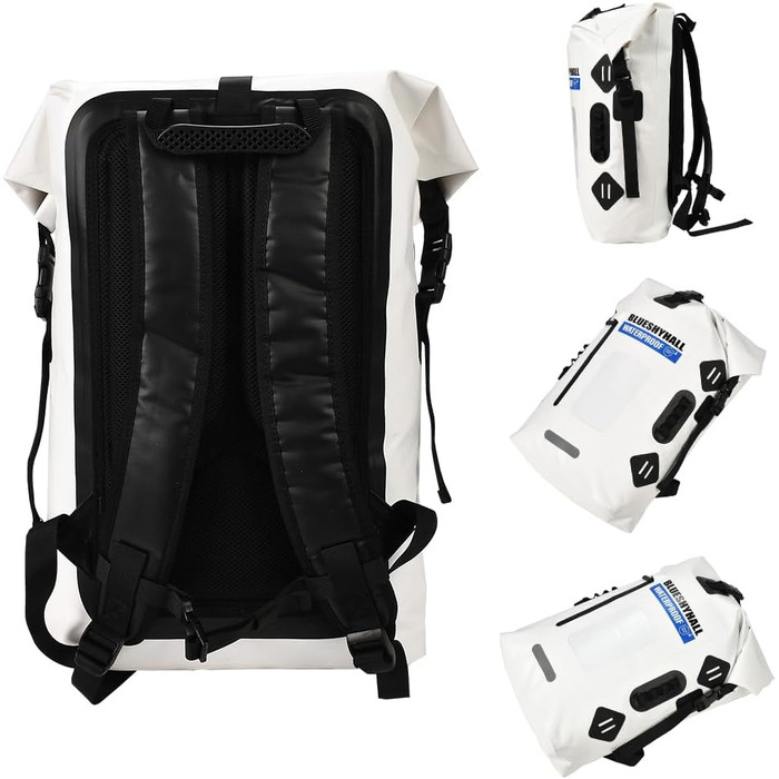 Водонепроникний рюкзак Blueshyhall - містка сумка, спортивна торба, Dry Bag, ролтоп - для водних видів спорту, кемпінгу (білий, 35 л)