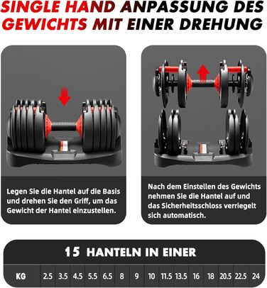 Регульовані гантелі 15 в 1: комплект 24-40 кг для силових та домашніх тренувань