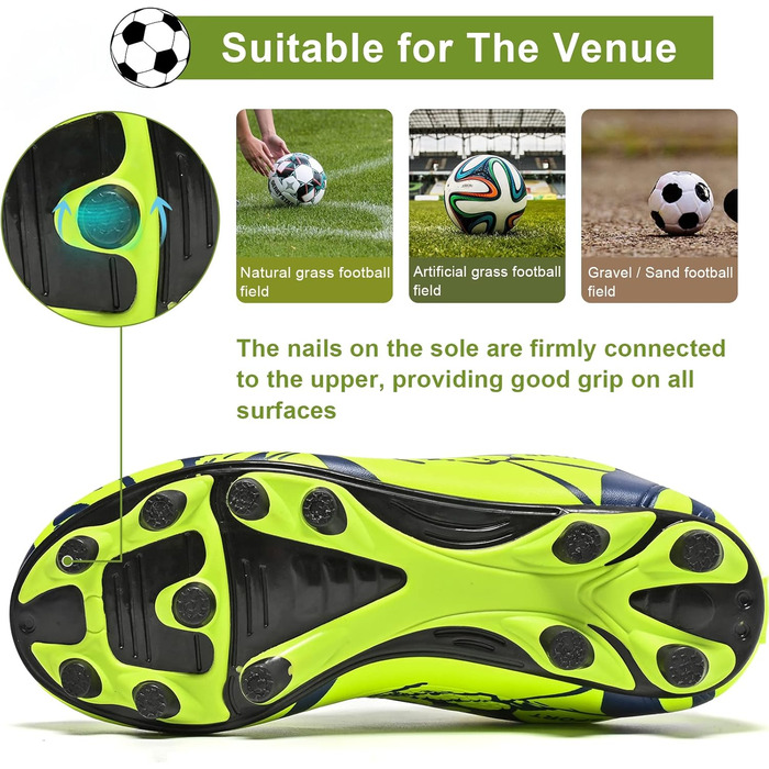 Дитячі футбольні бутси Unisex, дихаючі, для хлопчиків та дівчаток, легкі, з антиковзаючою підошвою, розміри 28-37 (34 EU), блакитний/зелений