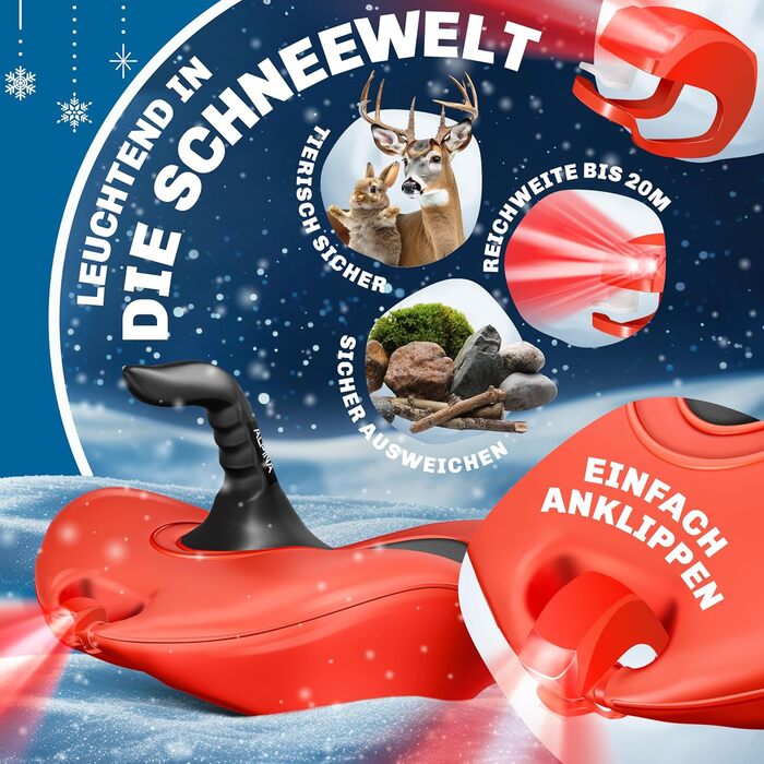 Слалом KESSER® Bob Alpina з LED-підсвіткою та тросом. Дитячий гірський санки, пластиковий санки для дітей та дорослих. Червоний.