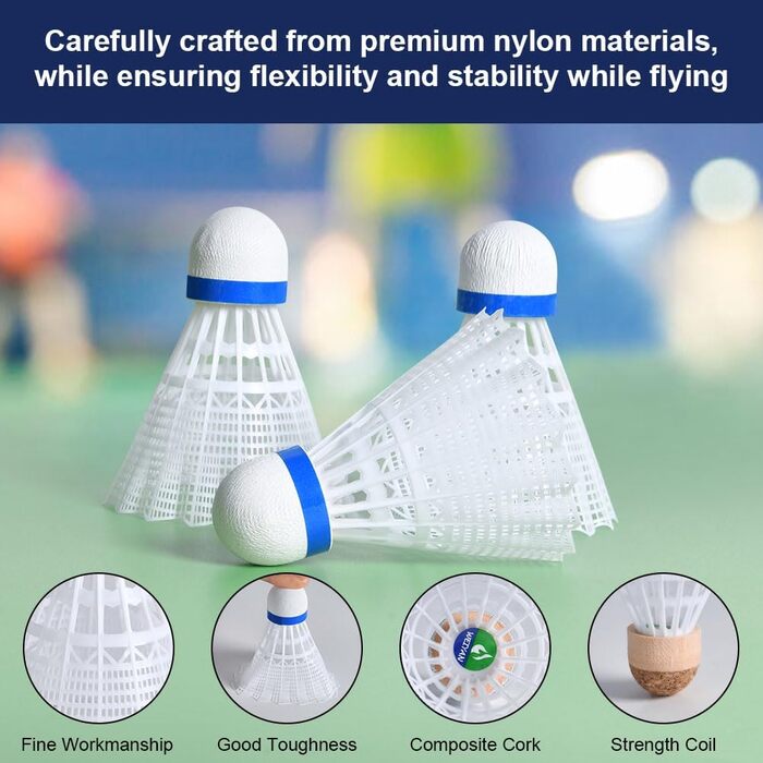 Набір для бадмінтона Flintronic, 6 нейлонових воланів, висока стабільність та довговічність, для тренувань в приміщенні та на вулиці, білий (6 шт.)