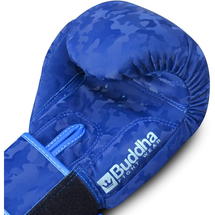 Боксерські рукавички BUDDHA FIGHT WEAR 14 oz для Муай Тай та кікбоксингу, армійський синій, штучна шкіра, антизапах, посилені шви