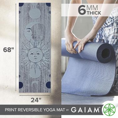 Йога мат Gaiam Premium 6 мм – двосторонній, товстий, нековзний килимок для йоги, пілатесу та вправ на підлозі (172,7 x 61 x 6 мм)