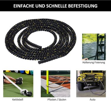 Тренажерська мотузка HOMCOM для силових тренувань, Ø38 мм, 9 м, чорно-жовта