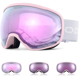 Снігові окуляри Odoland Photochromic для сонячної та похмурої погоди, Anti-Fog, захист від УФ-променів, для чоловіків та жінок, самозатемнювані, рожеві