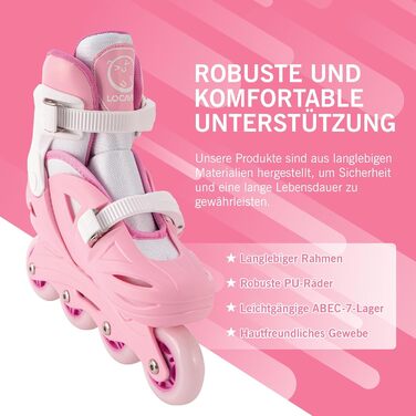 Дитячі ролики Inliner Kinder з регулюванням розміру 26-29, 29-34, 30-35. Ролики для дівчаток з колесами 82A PU, рожевого кольору.