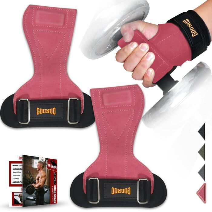 Напульсники для підтягування AOTWAN з двошарової шкіри, для бодібілдингу та фітнесу, захист зап'ястя, для жінок та чоловіків (рожевий)