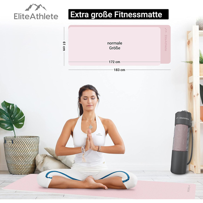 Килимок для йоги EliteAthlete Sportmatte: фітнес, пілатес, гімнастика - 183x61x0.6 см з чохлом Spring Blooms Light Sand