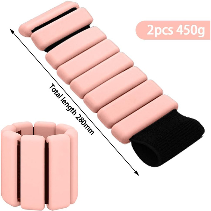 Набір обтяжувачів для зап'ястя та кісточок, регульовані (2 шт., 0.45 кг) - для йоги, пілатесу, ходьби, фітнесу (рожевий)