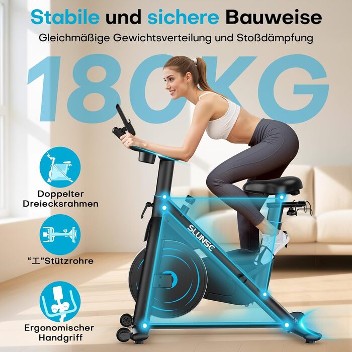 Hometrainer Neu SLUNSE 2025: велотренажер з магнітним опором, LCD-дисплеєм, підтримкою додатків та вагою до 180 кг (зелений/синій)