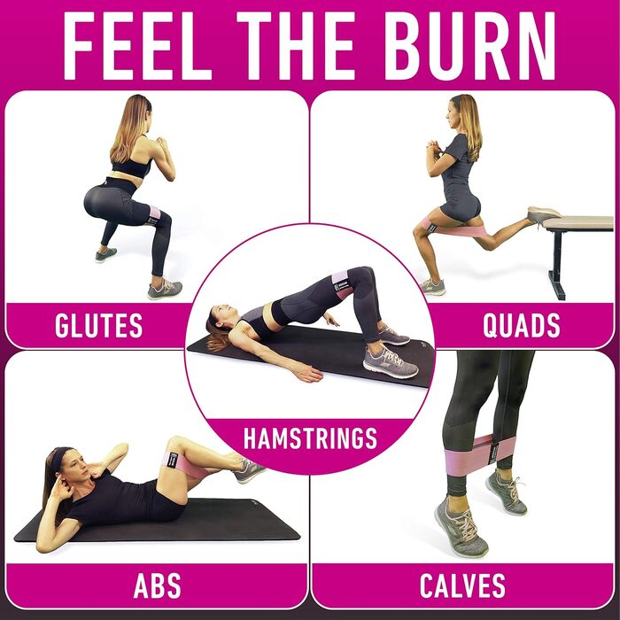 Набір еластичних гумок для фітнесу ASD 4: для м'язів сідниць, стегон та ніг. Набір з 4 гумок для жінок та чоловіків