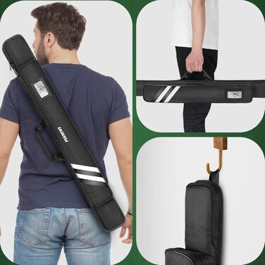 Чохол для більярдного кия (1/2) з ручкою та ремінцем, чорний. М'який футляр для кия з підсумком на блискавці, підходить для жінок та чоловіків.