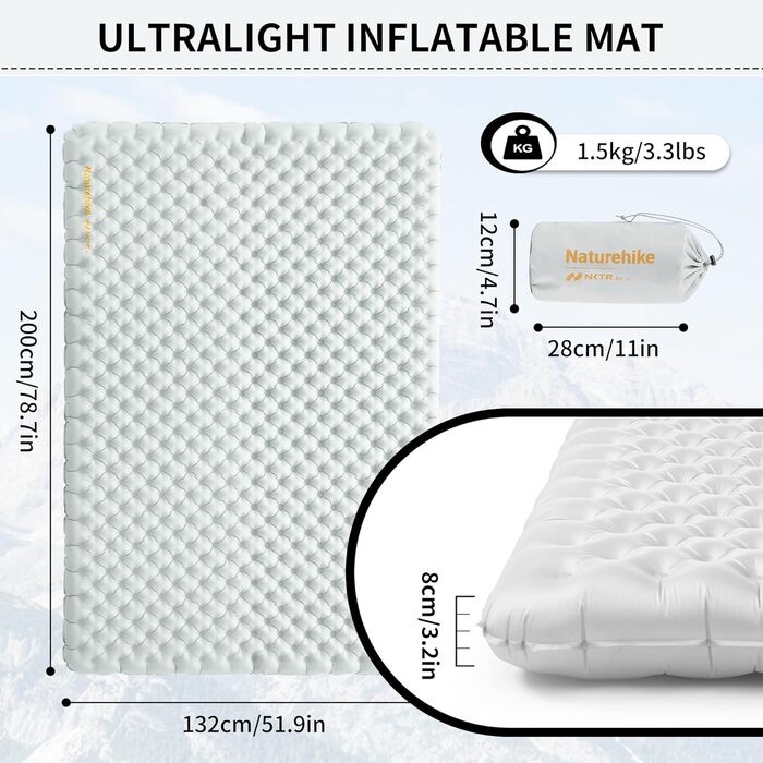 Килимок для кемпінгу Naturehike Thermal 3.2R: ультралегкий, 4-сезонний (-5℃), для зими (2 особи)