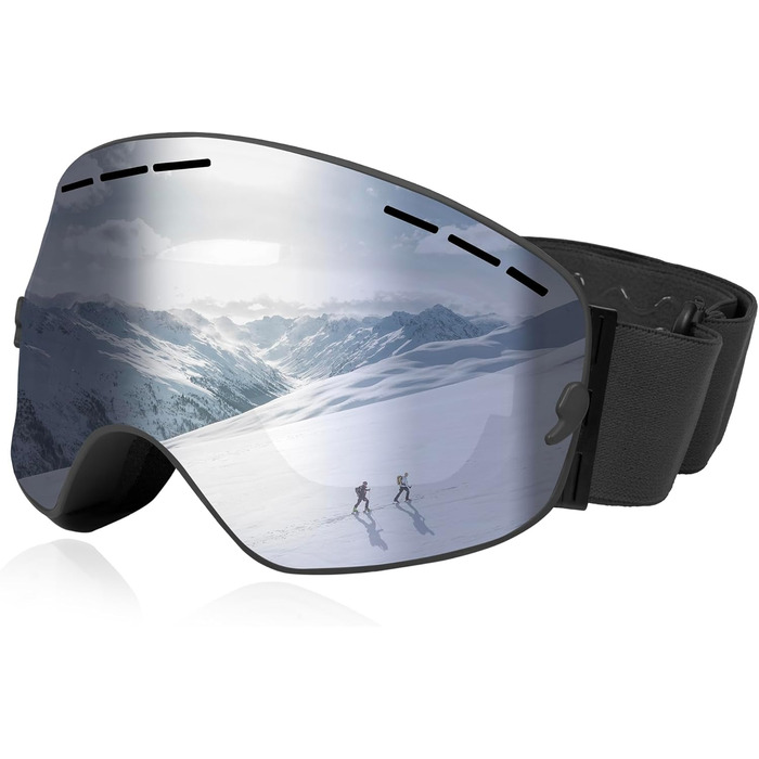 Окуляри для сноуборду Queshark: подвійна сферична лінза, UV400, анти-запітління, сумісні з шоломом, чорно-коричневі