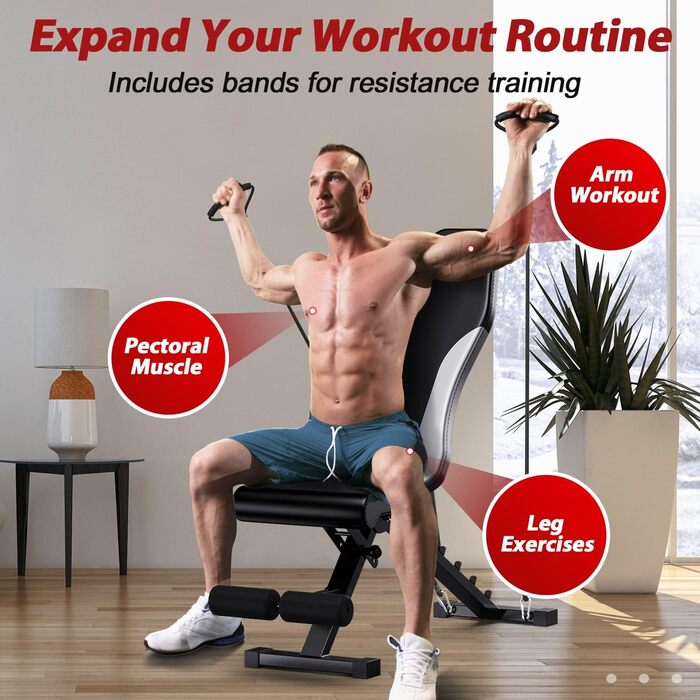 Регульована складна лава для вправ WINNOW — універсальна фітнес-лава для тренувань вдома та в залі, для жиму та вправ на все тіло