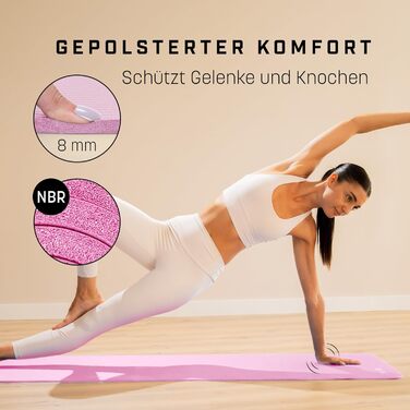Йога-мат KG Physio 8мм рожева — нековзкий, з ременем для перенесення, фітнес-мат для йоги, пілатесу, спорту, гімнастики, 183x60см