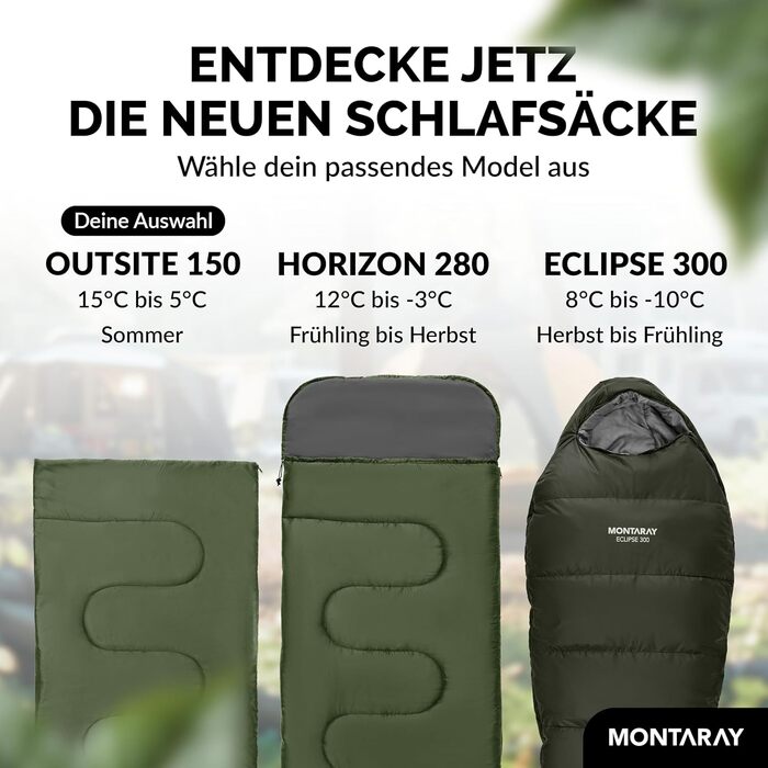 Спальний мішок для кемпінгу з капюшоном до -3°C з подушкою - Зимовий та літній спальний мішок для туризму 3-4 сезони (75 x 220 см) - Гірський спальний мішок для жінок та чоловіків (теплый) (Зелений, 150GSM, без капюшона)