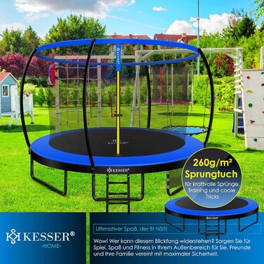 Трамплін KESSER® Ø 244/305/366/427 см з сіткою | Сертифікат TÜV Rheinland GS | Дитячий трамплін для саду, до 150 кг