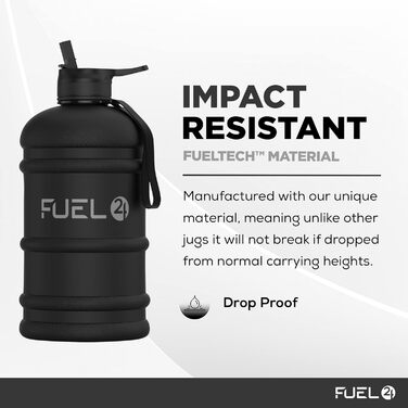 Fuel24 Кругла спортивна пляшка для води 2,2 л з носиком або трубочкою, міцний гнучкий матеріал, BPA-free, ударостійка