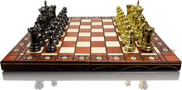 Шаховий набір Staunton 40см, фігури з металізованого пластику, дерев'яна шахівниця, фігури з металевим навантаженням, жовтий колір