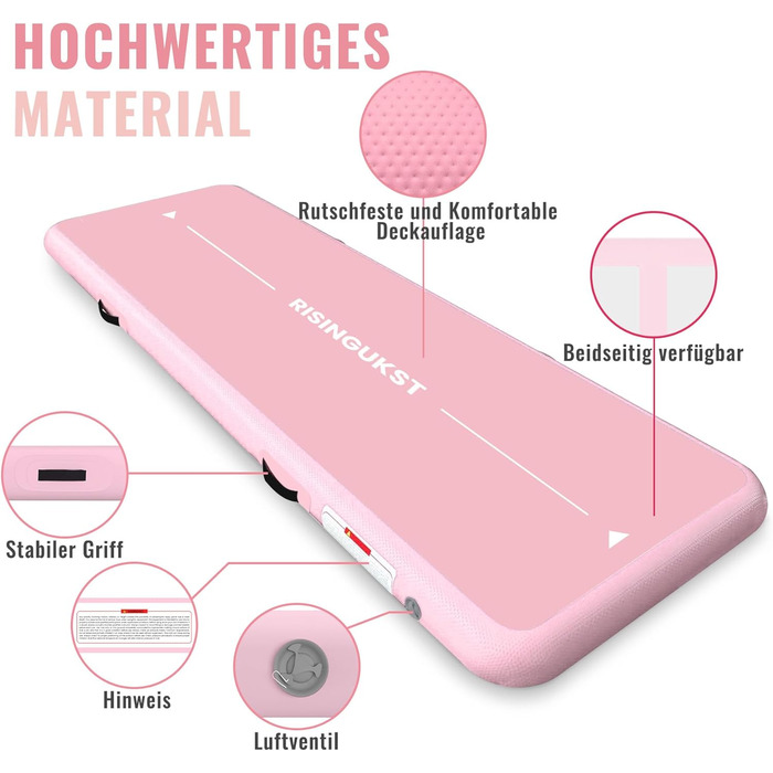 Надувна гімнастична матка Air Matte Track - 600x100x20 см (зелена та рожева) з повітряним насосом