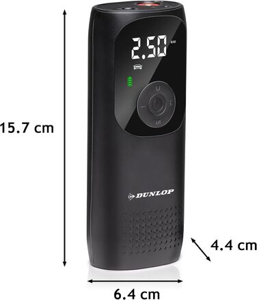 Електричний компресор Dunlop 150PSI, USB-C, велосипедний насос для всіх вентилів, насос для м'ячів, 10 Бар з манометром, пластиковий, чорний