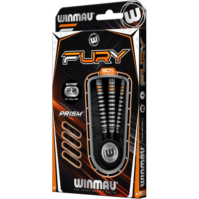 Дротики WINMAU Fury 22-28 г з вольфраму, призмові флайти та Vecta стрижні