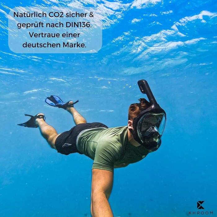 Маска для снорклінгу Khroom Seaview Y CO2-безпечна, повнолицева, для дорослих та дітей XS (зріст 90-130 см), світло-блакитна, альтернатива набору для снорклінгу