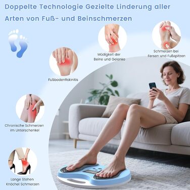 Масажер для ніг та стегон EMS, стимулятор кровообігу – покращує циркуляцію крові, знімає втому ніг та стегон, з 4 електродами TENS, блакитний/сірий